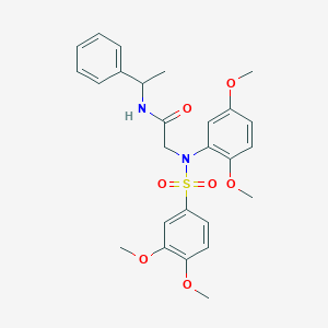 molecular formula C26H30N2O7S B425901 2-{[(3,4-dimethoxyphenyl)sulfonyl]-2,5-dimethoxyanilino}-N-(1-phenylethyl)acetamide 