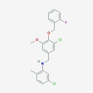 molecular formula C22H20Cl2FNO2 B425905 5-chloro-N-{3-chloro-4-[(2-fluorobenzyl)oxy]-5-methoxybenzyl}-2-methylaniline 