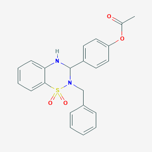 molecular formula C22H20N2O4S B425914 4-(2-benzyl-1,1-dioxido-3,4-dihydro-2H-1,2,4-benzothiadiazin-3-yl)phenyl acetate 