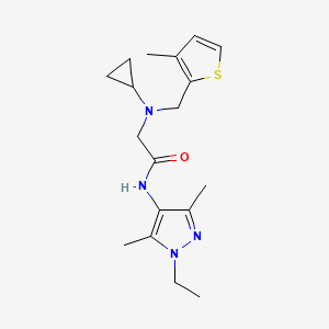 molecular formula C18H26N4OS B4259171 2-{cyclopropyl[(3-methyl-2-thienyl)methyl]amino}-N-(1-ethyl-3,5-dimethyl-1H-pyrazol-4-yl)acetamide 