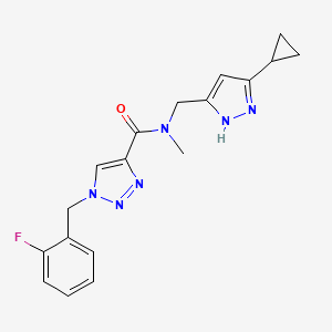 molecular formula C18H19FN6O B4259255 N-[(5-cyclopropyl-1H-pyrazol-3-yl)methyl]-1-(2-fluorobenzyl)-N-methyl-1H-1,2,3-triazole-4-carboxamide 