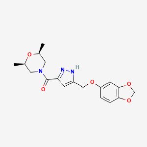 molecular formula C18H21N3O5 B4259336 (2R*,6S*)-4-({5-[(1,3-benzodioxol-5-yloxy)methyl]-1H-pyrazol-3-yl}carbonyl)-2,6-dimethylmorpholine 