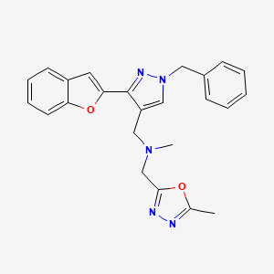 molecular formula C24H23N5O2 B4259385 1-[3-(1-benzofuran-2-yl)-1-benzyl-1H-pyrazol-4-yl]-N-methyl-N-[(5-methyl-1,3,4-oxadiazol-2-yl)methyl]methanamine 