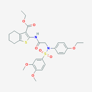 molecular formula C29H34N2O8S2 B425939 ethyl 2-({N-[(3,4-dimethoxyphenyl)sulfonyl]-N-(4-ethoxyphenyl)glycyl}amino)-4,5,6,7-tetrahydro-1-benzothiophene-3-carboxylate 