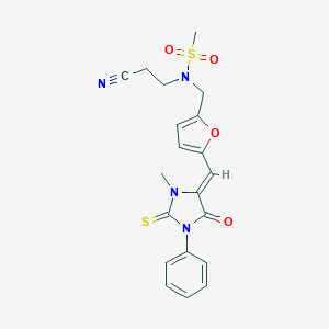 molecular formula C20H20N4O4S2 B425946 N-(2-cyanoethyl)-N-({5-[(3-methyl-5-oxo-1-phenyl-2-thioxo-4-imidazolidinylidene)methyl]-2-furyl}methyl)methanesulfonamide 