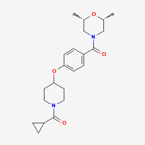 molecular formula C22H30N2O4 B4259468 (2R*,6S*)-4-(4-{[1-(cyclopropylcarbonyl)-4-piperidinyl]oxy}benzoyl)-2,6-dimethylmorpholine 