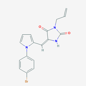 molecular formula C17H14BrN3O2 B425948 (5E)-5-{[1-(4-bromophenyl)-1H-pyrrol-2-yl]methylidene}-3-(prop-2-en-1-yl)imidazolidine-2,4-dione 