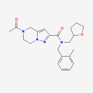 molecular formula C22H28N4O3 B4259490 5-acetyl-N-(2-methylbenzyl)-N-(tetrahydrofuran-2-ylmethyl)-4,5,6,7-tetrahydropyrazolo[1,5-a]pyrazine-2-carboxamide 