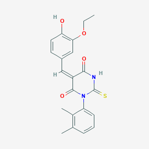 molecular formula C21H20N2O4S B425951 (5E)-1-(2,3-dimethylphenyl)-5-(3-ethoxy-4-hydroxybenzylidene)-2-thioxodihydropyrimidine-4,6(1H,5H)-dione 