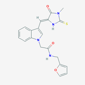 molecular formula C20H18N4O3S B425952 N-(2-furylmethyl)-2-{3-[(1-methyl-5-oxo-2-thioxo-4-imidazolidinylidene)methyl]-1H-indol-1-yl}acetamide 