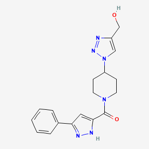 molecular formula C18H20N6O2 B4259538 (1-{1-[(3-phenyl-1H-pyrazol-5-yl)carbonyl]-4-piperidinyl}-1H-1,2,3-triazol-4-yl)methanol 