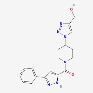 molecular formula C18H20N6O2 B4259538 [4-[4-(hydroxymethyl)triazol-1-yl]piperidin-1-yl]-(3-phenyl-1H-pyrazol-5-yl)methanone 