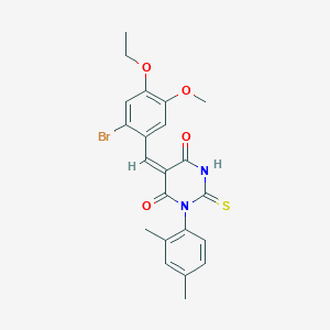 molecular formula C22H21BrN2O4S B425954 (5E)-5-(2-bromo-4-ethoxy-5-methoxybenzylidene)-1-(2,4-dimethylphenyl)-2-thioxodihydropyrimidine-4,6(1H,5H)-dione 