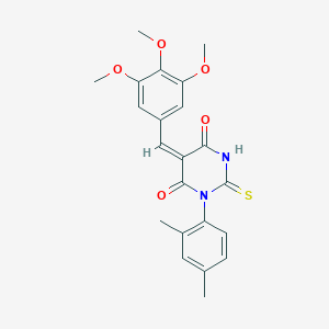 molecular formula C22H22N2O5S B425955 (5E)-1-(2,4-dimethylphenyl)-2-thioxo-5-(3,4,5-trimethoxybenzylidene)dihydropyrimidine-4,6(1H,5H)-dione 