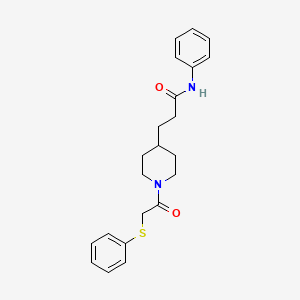 molecular formula C22H26N2O2S B4259574 N-phenyl-3-{1-[(phenylthio)acetyl]-4-piperidinyl}propanamide 