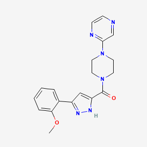 molecular formula C19H20N6O2 B4259601 2-(4-{[3-(2-methoxyphenyl)-1H-pyrazol-5-yl]carbonyl}-1-piperazinyl)pyrazine trifluoroacetate 
