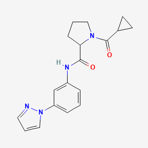 molecular formula C18H20N4O2 B4259617 1-(cyclopropylcarbonyl)-N-[3-(1H-pyrazol-1-yl)phenyl]prolinamide 
