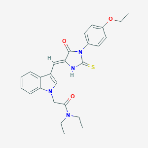 molecular formula C26H28N4O3S B425965 2-(3-{[1-(4-ethoxyphenyl)-5-oxo-2-thioxo-4-imidazolidinylidene]methyl}-1H-indol-1-yl)-N,N-diethylacetamide 