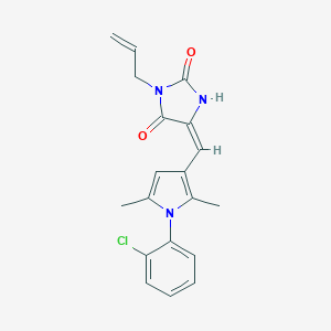 molecular formula C19H18ClN3O2 B425973 (5E)-5-{[1-(2-chlorophenyl)-2,5-dimethyl-1H-pyrrol-3-yl]methylidene}-3-(prop-2-en-1-yl)imidazolidine-2,4-dione 