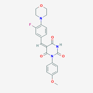 molecular formula C22H20FN3O5 B425981 5-[3-fluoro-4-(4-morpholinyl)benzylidene]-1-(4-methoxyphenyl)-2,4,6(1H,3H,5H)-pyrimidinetrione 