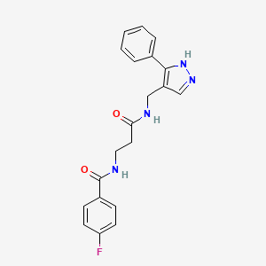 molecular formula C20H19FN4O2 B4259821 4-fluoro-N-(3-oxo-3-{[(3-phenyl-1H-pyrazol-4-yl)methyl]amino}propyl)benzamide 