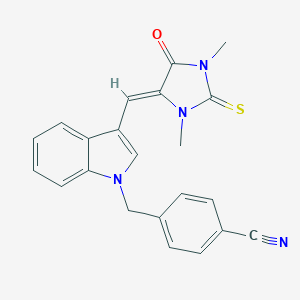 molecular formula C22H18N4OS B425983 4-({3-[(1,3-dimethyl-5-oxo-2-thioxo-4-imidazolidinylidene)methyl]-1H-indol-1-yl}methyl)benzonitrile 