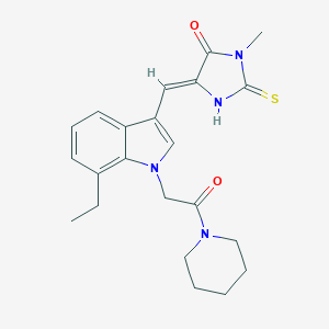 molecular formula C22H26N4O2S B425985 5-({7-ethyl-1-[2-oxo-2-(1-piperidinyl)ethyl]-1H-indol-3-yl}methylene)-3-methyl-2-thioxo-4-imidazolidinone 