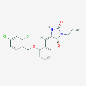 molecular formula C20H16Cl2N2O3 B425986 (5E)-5-{2-[(2,4-dichlorobenzyl)oxy]benzylidene}-3-(prop-2-en-1-yl)imidazolidine-2,4-dione 