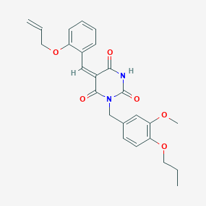 molecular formula C25H26N2O6 B425991 5-[2-(allyloxy)benzylidene]-1-(3-methoxy-4-propoxybenzyl)-2,4,6(1H,3H,5H)-pyrimidinetrione 