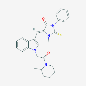 molecular formula C27H28N4O2S B425996 1-methyl-5-({1-[2-(2-methyl-1-piperidinyl)-2-oxoethyl]-1H-indol-3-yl}methylene)-3-phenyl-2-thioxo-4-imidazolidinone 