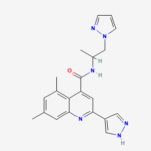 molecular formula C21H22N6O B4259964 5,7-dimethyl-N-[1-methyl-2-(1H-pyrazol-1-yl)ethyl]-2-(1H-pyrazol-4-yl)quinoline-4-carboxamide 