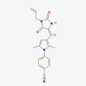 molecular formula C20H18N4O2 B426002 4-(3-{(E)-[2,5-dioxo-1-(prop-2-en-1-yl)imidazolidin-4-ylidene]methyl}-2,5-dimethyl-1H-pyrrol-1-yl)benzonitrile 