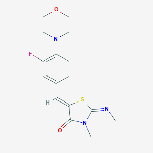molecular formula C16H18FN3O2S B426008 5-[3-Fluoro-4-(4-morpholinyl)benzylidene]-3-methyl-2-(methylimino)-1,3-thiazolidin-4-one 