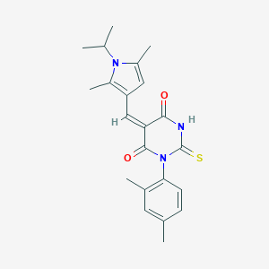 molecular formula C22H25N3O2S B426009 (5E)-1-(2,4-dimethylphenyl)-5-{[2,5-dimethyl-1-(propan-2-yl)-1H-pyrrol-3-yl]methylidene}-2-thioxodihydropyrimidine-4,6(1H,5H)-dione 
