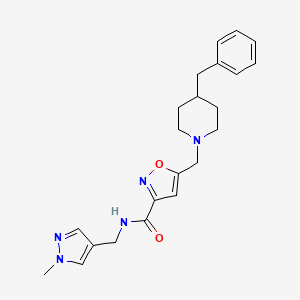 molecular formula C22H27N5O2 B4260093 5-[(4-benzyl-1-piperidinyl)methyl]-N-[(1-methyl-1H-pyrazol-4-yl)methyl]-3-isoxazolecarboxamide 