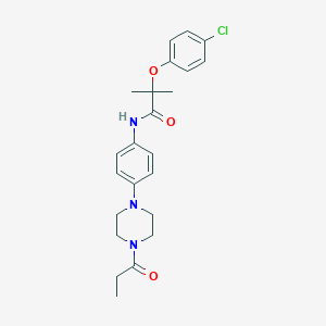 molecular formula C23H28ClN3O3 B042601 2-(4-chlorophenoxy)-2-methyl-N-[4-(4-propanoylpiperazin-1-yl)phenyl]propanamide CAS No. 5508-47-4
