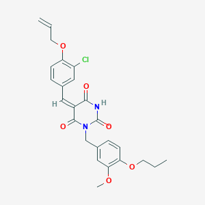 molecular formula C25H25ClN2O6 B426011 5-[4-(allyloxy)-3-chlorobenzylidene]-1-(3-methoxy-4-propoxybenzyl)-2,4,6(1H,3H,5H)-pyrimidinetrione 