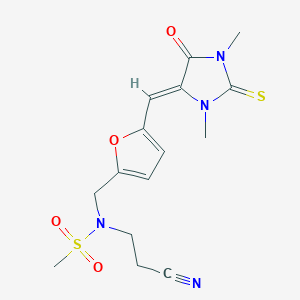 molecular formula C15H18N4O4S2 B426012 N-(2-cyanoethyl)-N-({5-[(Z)-(1,3-dimethyl-5-oxo-2-thioxoimidazolidin-4-ylidene)methyl]furan-2-yl}methyl)methanesulfonamide 