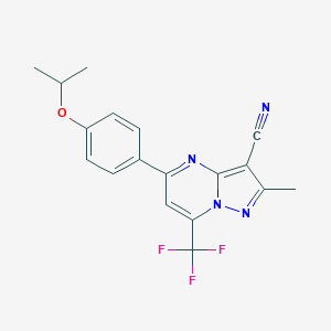 molecular formula C18H15F3N4O B426014 5-(4-Isopropoxyphenyl)-2-methyl-7-(trifluoromethyl)pyrazolo[1,5-a]pyrimidine-3-carbonitrile 