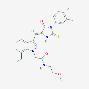 molecular formula C27H30N4O3S B426015 2-(3-{[1-(3,4-dimethylphenyl)-5-oxo-2-thioxo-4-imidazolidinylidene]methyl}-7-ethyl-1H-indol-1-yl)-N-(2-methoxyethyl)acetamide 