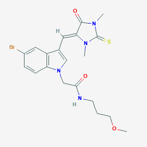 molecular formula C20H23BrN4O3S B426018 2-{5-bromo-3-[(1,3-dimethyl-5-oxo-2-thioxo-4-imidazolidinylidene)methyl]-1H-indol-1-yl}-N-(3-methoxypropyl)acetamide 