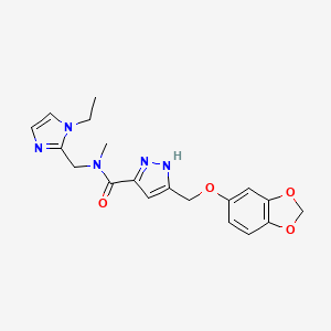 molecular formula C19H21N5O4 B4260239 5-[(1,3-benzodioxol-5-yloxy)methyl]-N-[(1-ethyl-1H-imidazol-2-yl)methyl]-N-methyl-1H-pyrazole-3-carboxamide 