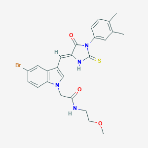 molecular formula C25H25BrN4O3S B426029 2-(5-bromo-3-{[1-(3,4-dimethylphenyl)-5-oxo-2-thioxo-4-imidazolidinylidene]methyl}-1H-indol-1-yl)-N-(2-methoxyethyl)acetamide 