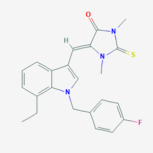 molecular formula C23H22FN3OS B426039 5-{[7-ethyl-1-(4-fluorobenzyl)-1H-indol-3-yl]methylene}-1,3-dimethyl-2-thioxo-4-imidazolidinone 