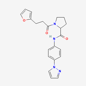 molecular formula C21H22N4O3 B4260467 1-[3-(2-furyl)propanoyl]-N-[4-(1H-pyrazol-1-yl)phenyl]prolinamide 