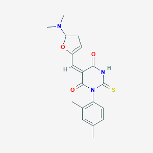 molecular formula C19H19N3O3S B426055 (5E)-5-{[5-(dimethylamino)furan-2-yl]methylidene}-1-(2,4-dimethylphenyl)-2-thioxodihydropyrimidine-4,6(1H,5H)-dione 