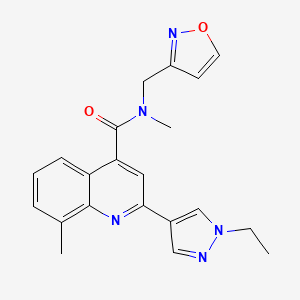 molecular formula C21H21N5O2 B4260557 2-(1-ethyl-1H-pyrazol-4-yl)-N-(isoxazol-3-ylmethyl)-N,8-dimethylquinoline-4-carboxamide 