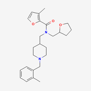 molecular formula C25H34N2O3 B4260632 3-methyl-N-{[1-(2-methylbenzyl)-4-piperidinyl]methyl}-N-(tetrahydro-2-furanylmethyl)-2-furamide 