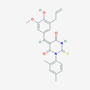 molecular formula C23H22N2O4S B426073 (5E)-1-(2,4-dimethylphenyl)-5-[4-hydroxy-3-methoxy-5-(prop-2-en-1-yl)benzylidene]-2-thioxodihydropyrimidine-4,6(1H,5H)-dione 