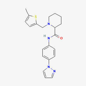 molecular formula C21H24N4OS B4260775 1-[(5-methyl-2-thienyl)methyl]-N-[4-(1H-pyrazol-1-yl)phenyl]-2-piperidinecarboxamide 
